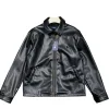 Luxus Ralph Lauren Langarm Schwarz Leder Solid Style