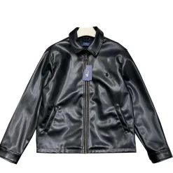 Luxus Ralph Lauren Langarm Schwarz Leder Solid Style