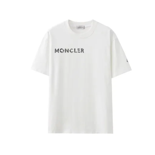Hochwertiger Moncler Kurzarm Schwarzer Baumwolldruck Luxus