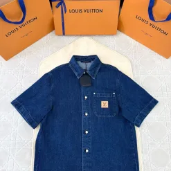 Hochwertiger Louis Vuitton Kurzarm-Denim-Logo-Stil