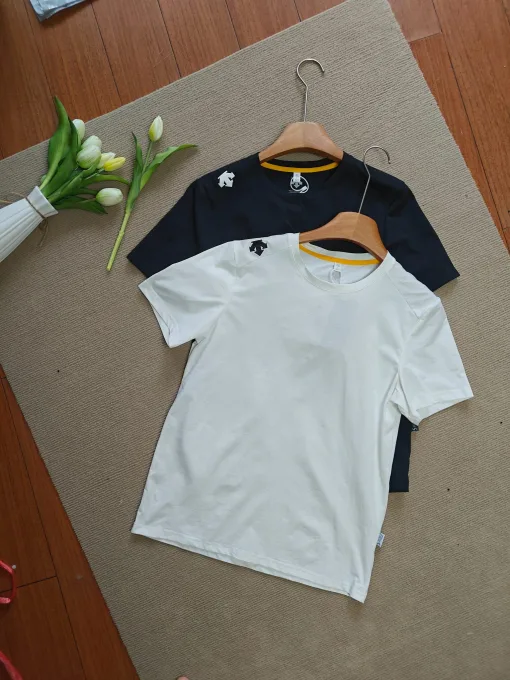 Luxus Descente Kurzarm Schwarz Baumwolle Casual Kollektion