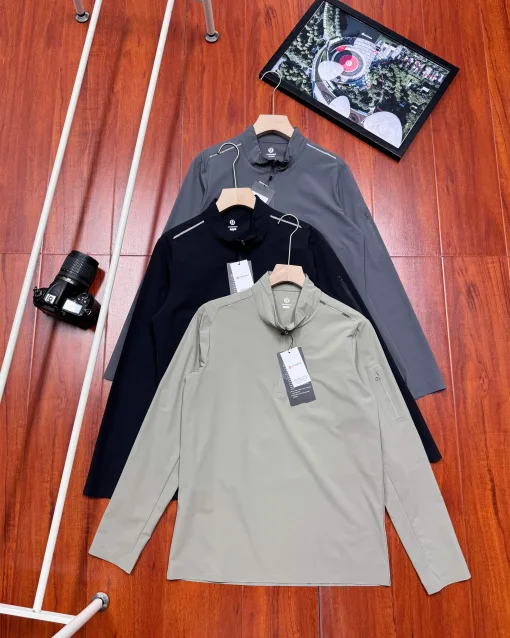 Premium Lululemon Langarmshirt im Logo-Stil aus schwarzem Polyester