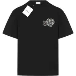 Luxus Moncler Kurzarm Schwarz Baumwolle Logo Kollektion