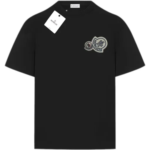 Luxus Moncler Kurzarm Schwarz Baumwolle Logo Kollektion