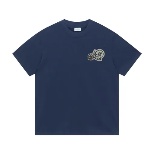 Luxus Moncler Kurzarm Schwarz Baumwolle Logo Kollektion