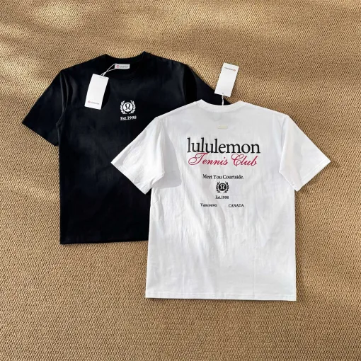 Premium Lululemon Kurzarmhemd Schwarzes Lederlogo Luxus