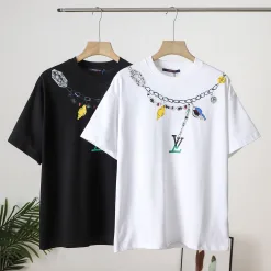 Hochwertiger Louis Vuitton Kurzarm Schwarz Baumwolle Gewaschen Luxus