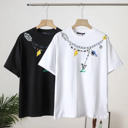Hochwertiger Louis Vuitton Kurzarm Schwarz Baumwolle Gewaschen Luxus