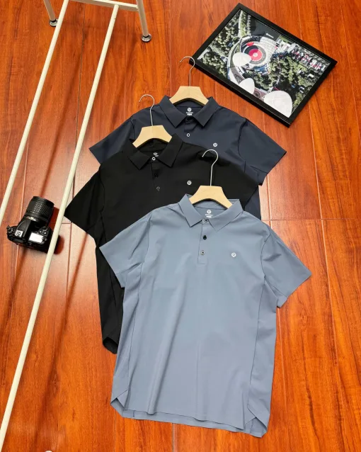 Premium-Qualität Lululemon Poloshirt Schwarz Polyester Lässiger Luxus