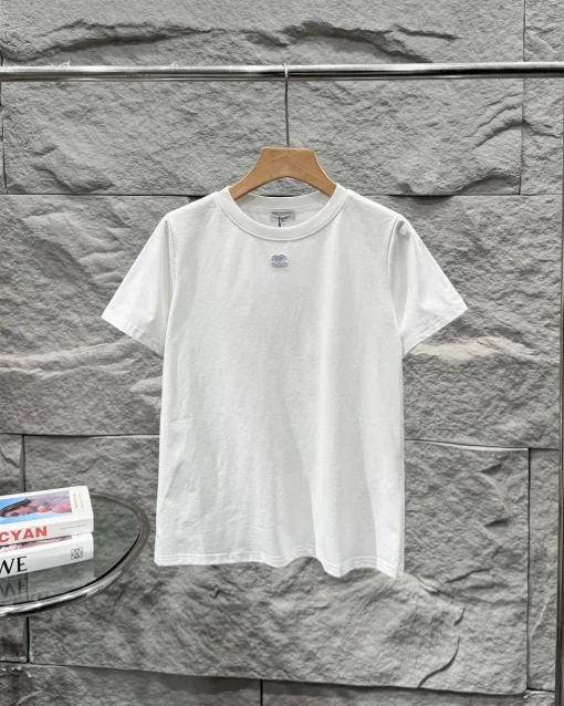 Luxus-Logo-Kollektion aus weißer Baumwolle mit kurzen Ärmeln von Chanel