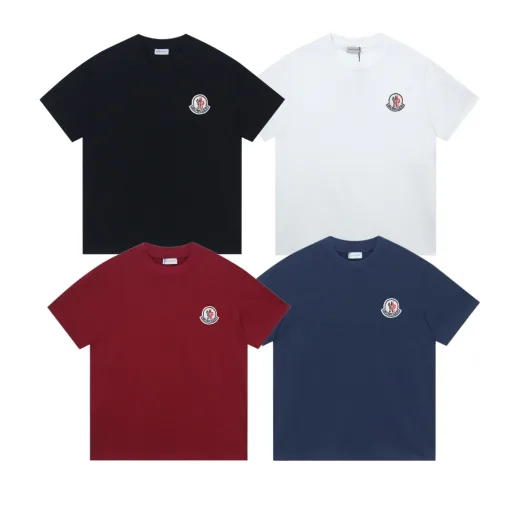 Moncler Kurzärmeliges, schwarzes Baumwoll-Stickerei-Modell in Premiumqualität