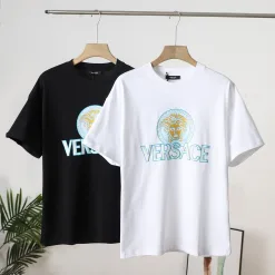 Premium Versace Kurzarm Schwarz Baumwolle Logo Luxus