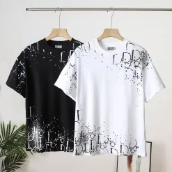 Premium Qualität Dior Kurzarm Schwarz Baumwolle Logo Luxus