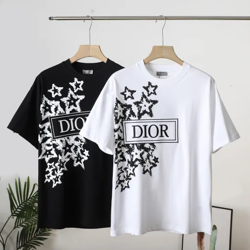 Luxus-Kollektion „Dior“ mit kurzen Ärmeln und schwarzer Baumwolle und Stickerei