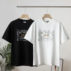 Premium Qualität Dior Kurzarm Gold Baumwolle Bestickt Luxus