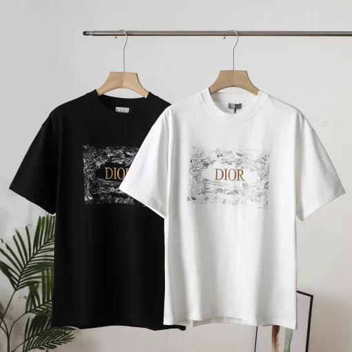 Premium Qualität Dior Kurzarm Gold Baumwolle Bestickt Luxus