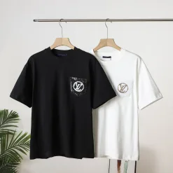 Hochwertige Louis Vuitton Kurzarm Schwarz Nylon Logo Luxus