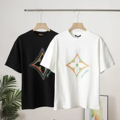 Hochwertige Louis Vuitton Kurzarm Schwarz Baumwolle Monogramm Luxus