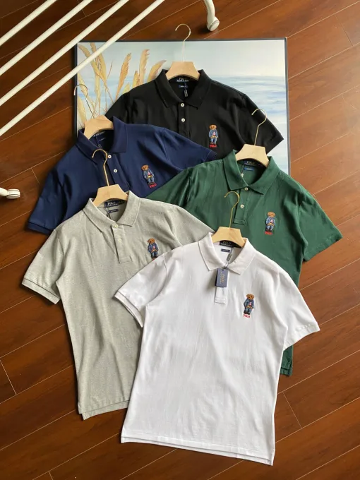 Luxus Ralph Lauren Kurzarm-T-Shirts Graue Baumwolle Bestickte Kollektion