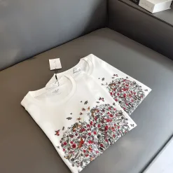 Hochwertiges Dior-Kurzarm-Shirt im weißen bestickten Stil