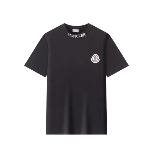 Premium Moncler Kurzarm Schwarz Baumwolle Bestickte Kollektion