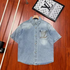 Premium Qualität Louis Vuitton Kurzarmhemd Gold Denim Classic Luxury