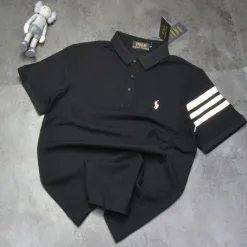 Premium Ralph Lauren Kurzarmhemden Schwarz Baumwolle Bestickt Luxus