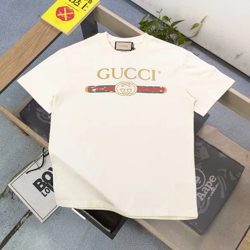 Hochwertiger Gucci Kurzarm Schwarz Baumwolle Klassischer Luxus