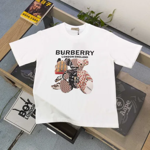 Bestseller Burberry Kurzarm Schwarz Baumwolle Patchwork Stil
