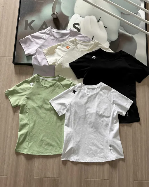 Premium-Qualität Descente Kurzarm Schwarz Baumwolle Logo-Stil