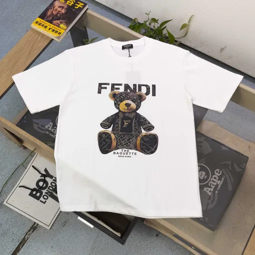 Premium Fendi Kurzarm-Logo-Kollektion aus schwarzer Baumwolle