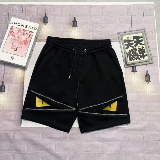 Hochwertige Fendi Shorts Schwarz Strick Logo Luxus