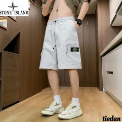Hochwertige Stone Island Shorts Schwarz Baumwolle Bestickt Luxus