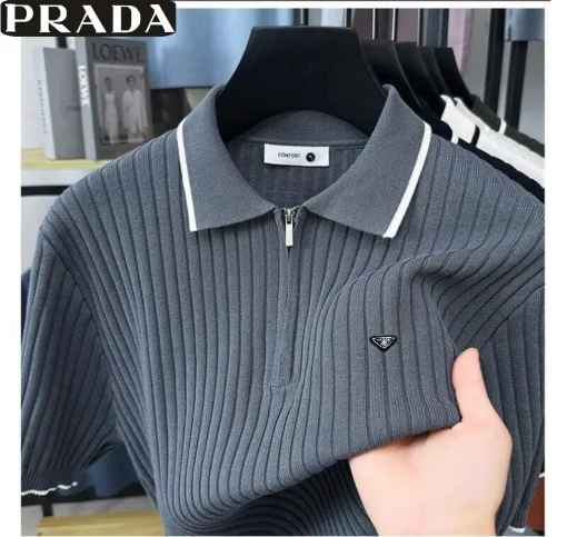Luxus Prada Kurzarmhemden Schwarz Seide Luxus