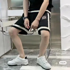 Premium Loewe Shorts Schwarze Baumwolle Bestickte Kollektion