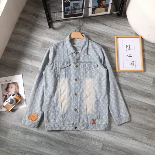 Luxus-Mantel von Louis Vuitton aus der bestickten Kollektion Blue Denim