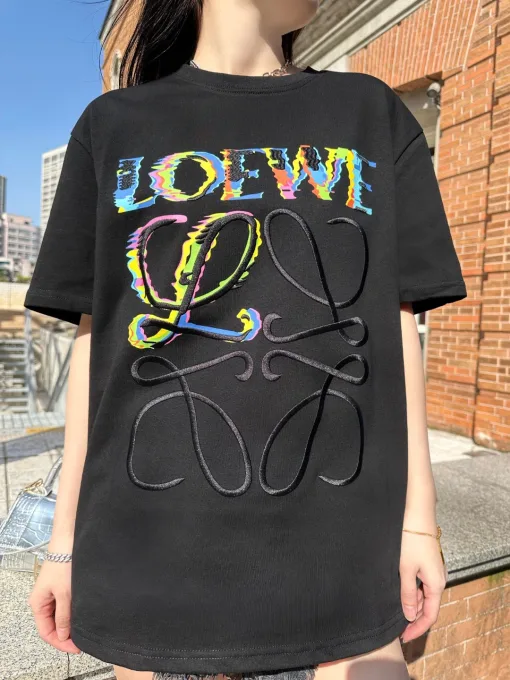 Hochwertiger Loewe Kurzarm Weiß Baumwolle Logo Style