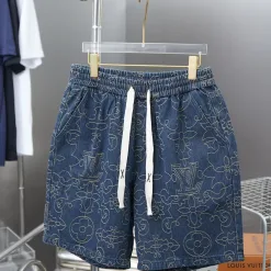 Luxus Louis Vuitton Shorts Gold Denim Bestickt Luxus