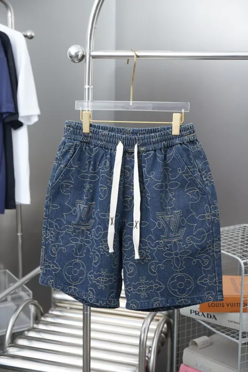 Luxus Louis Vuitton Shorts Gold Denim Bestickt Luxus