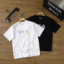 Luxus Fila Kurzarm Schwarz Baumwolle Casual Luxury