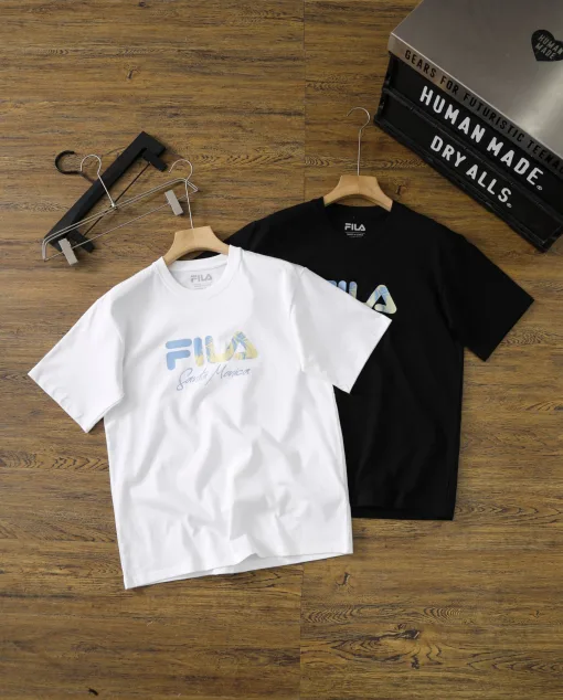 Luxus Fila Kurzarm Schwarz Baumwolle Casual Luxury