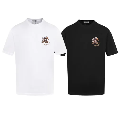 Hochwertiger Moncler Kurzarm-Baumwoll-Print im schwarzen Stil