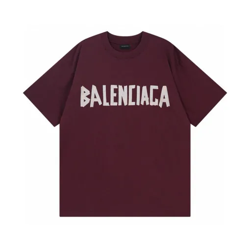 Premium Balenciaga Kurzarm Burgund Baumwolle Classic Luxury