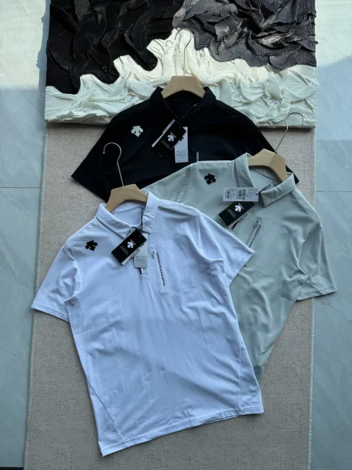 Premium Descente Poloshirt Schwarz Polyester Atmungsaktive Kollektion