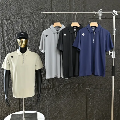 Premium Qualität Descente Kurzarm Schwarz Seide Atmungsaktiv Stil