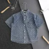 Hochwertiges Louis Vuitton Kurzarmhemd Blue Jacquard Collection