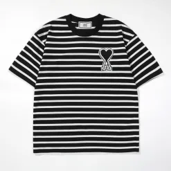Premium Qualität Ami Kurzarm Schwarz Baumwolle Bestickt Stil