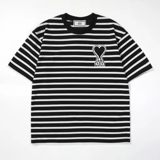 Premium Qualität Ami Kurzarm Schwarz Baumwolle Bestickt Stil