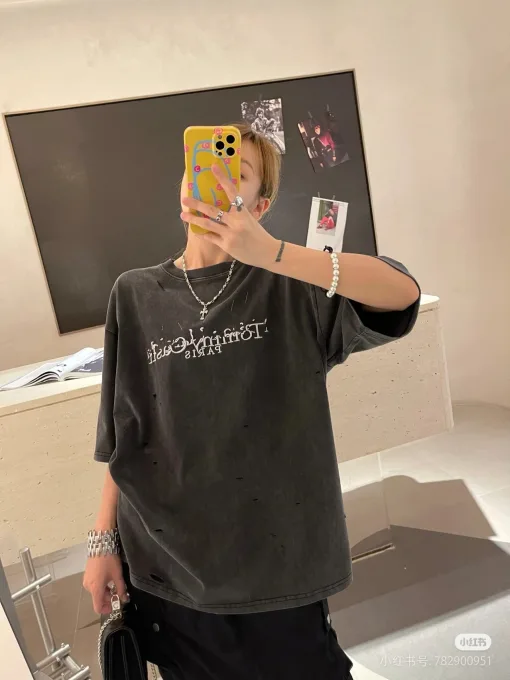 Premium Margiela Kurzarm Schwarz Baumwolle Washed Style