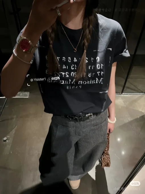 Luxury Margiela Kurzarm Schwarz Baumwolle Gewaschen Luxus